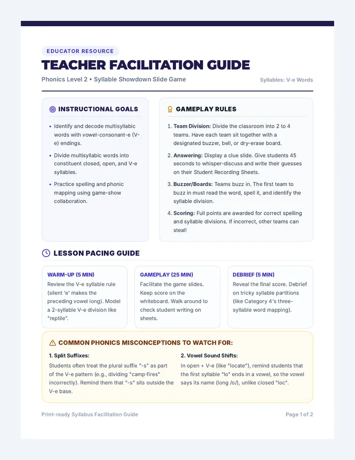 Syllable Showdown Teacher Guide