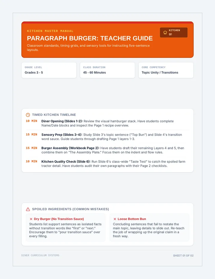 Paragraph Burger Teacher Guide