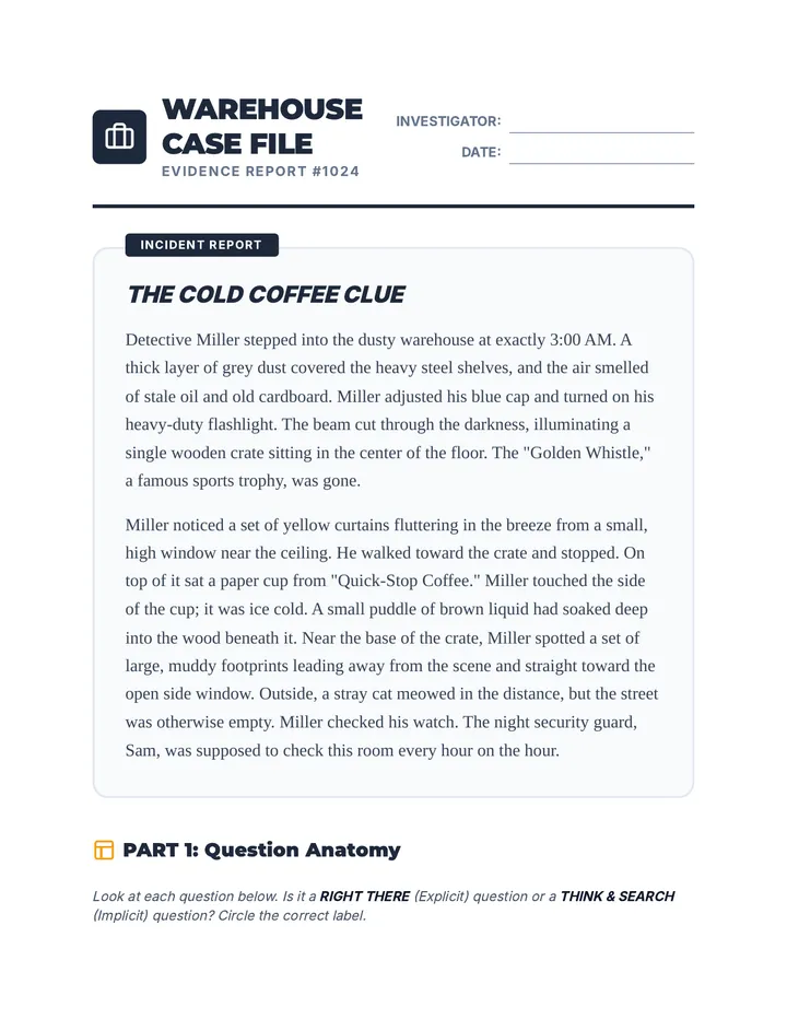 Warehouse Clues Worksheet