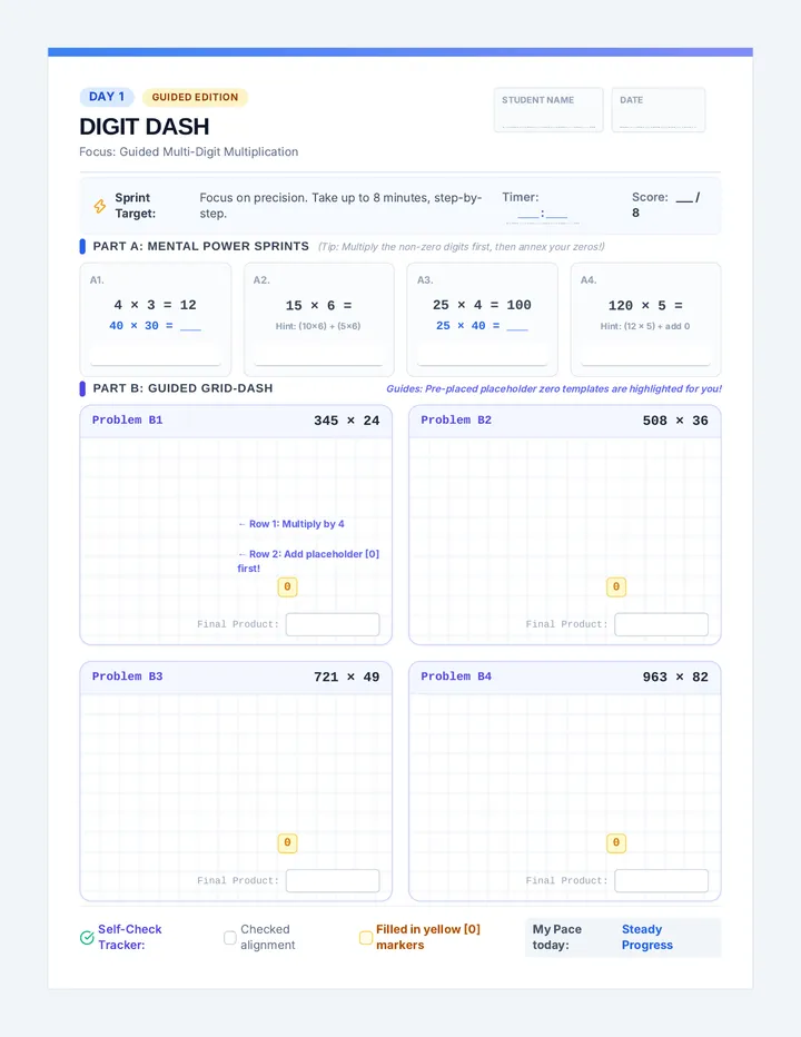 Digit Dash Scaffolded Packet