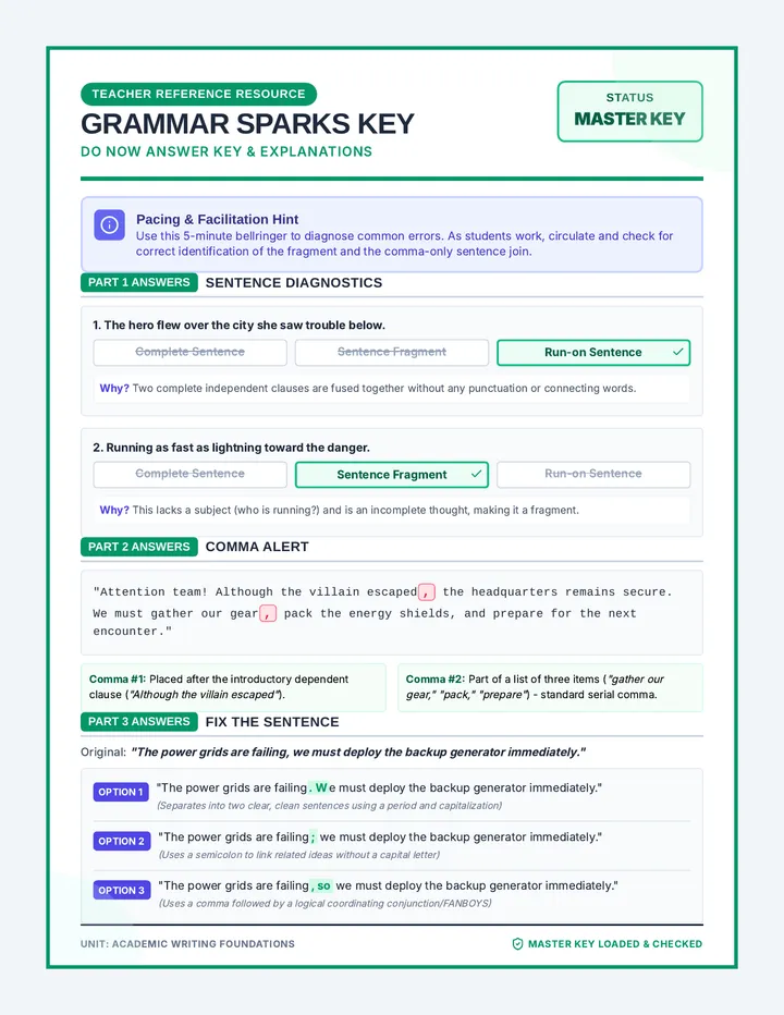 Grammar Sparks Answer Key