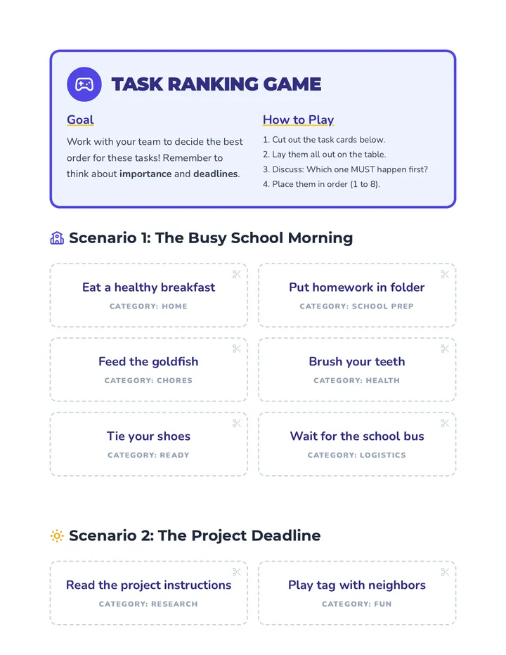 Task Ranking Game Cards