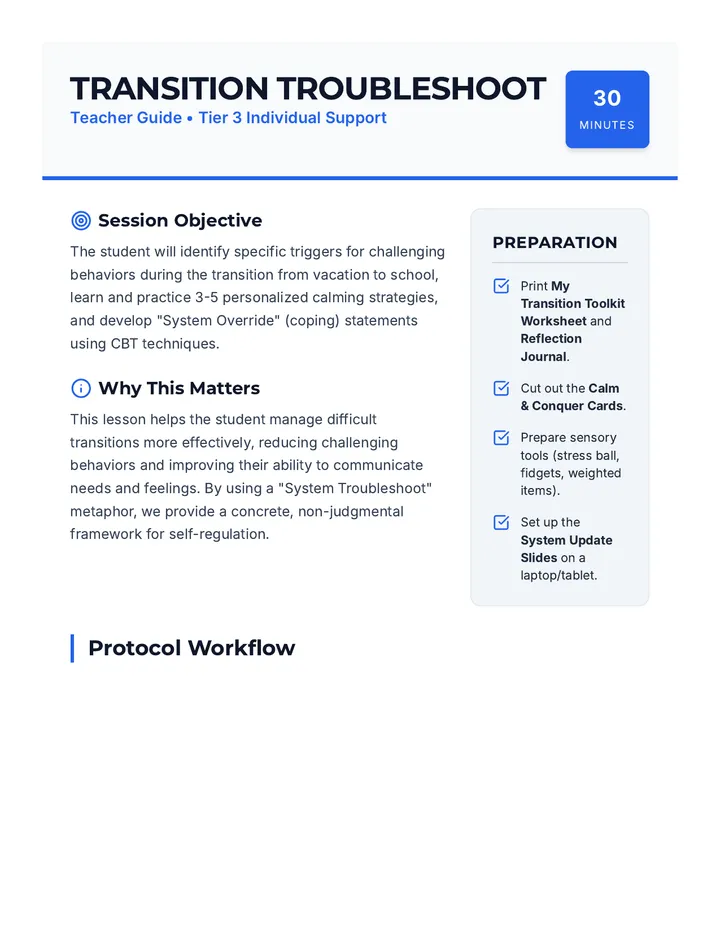 Transition Troubleshoot Teacher Guide