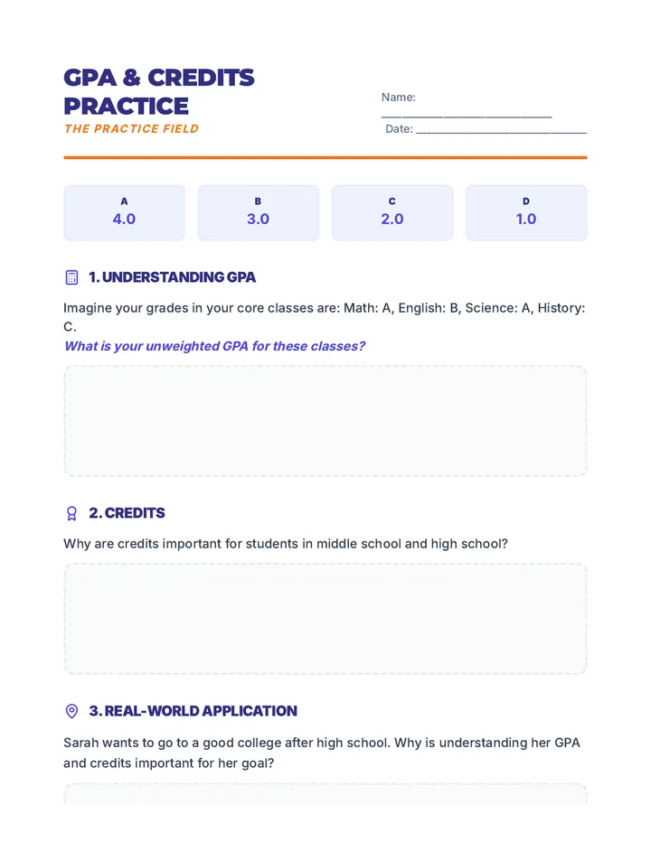 GPA & Credits Worksheet