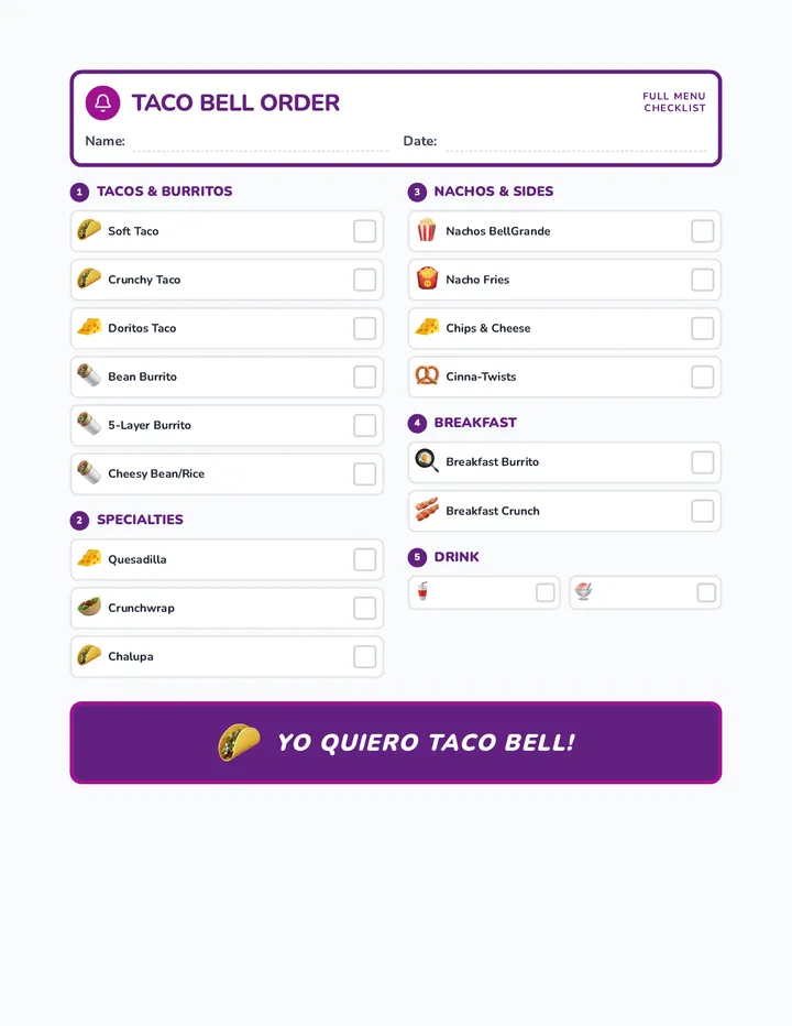 Taco Bell All Checklist