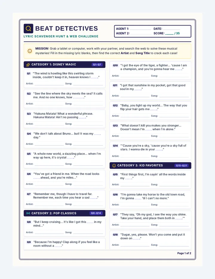 Beat Detectives Worksheet