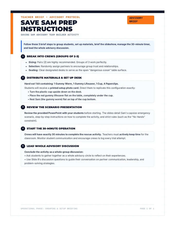 Save Sam Prep Instructions Guide