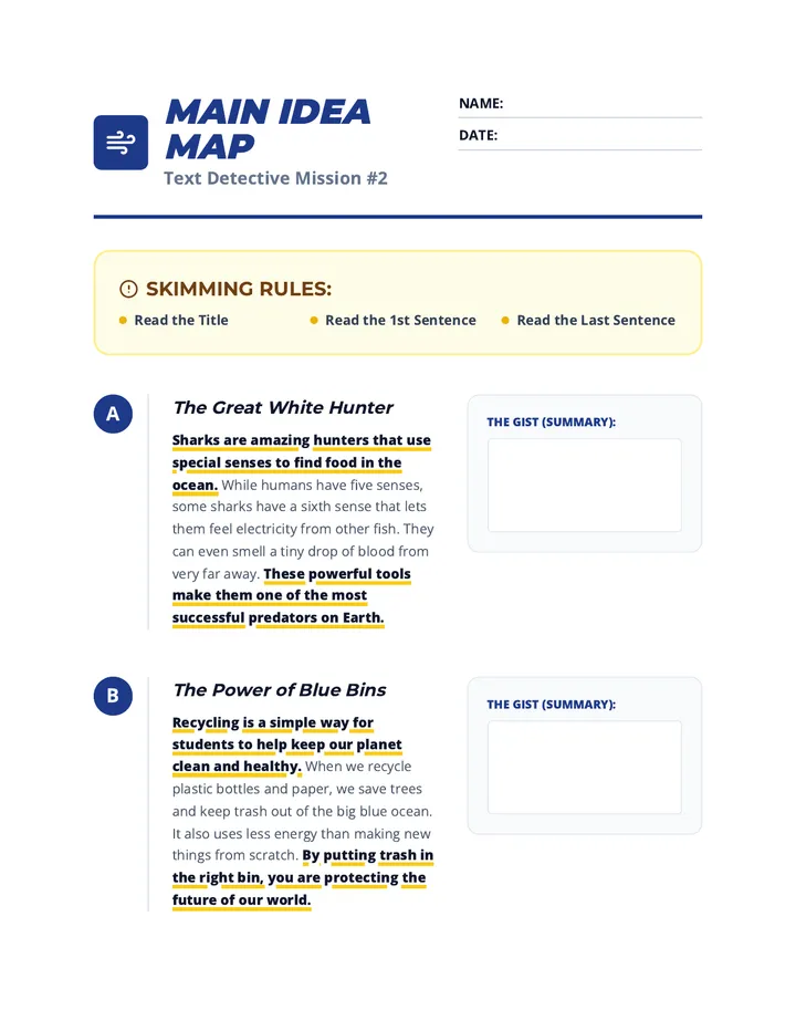 Main Idea Map Worksheet