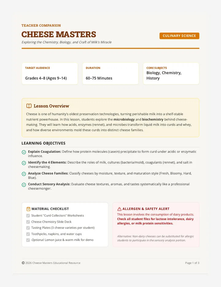 Cheese Masters Teacher Guide