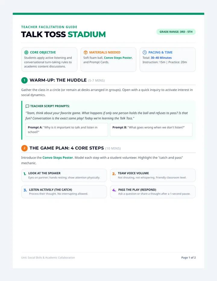 Talk Toss Teacher Guide