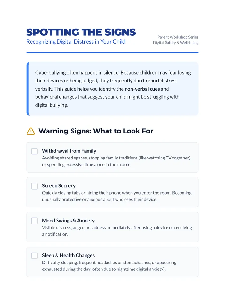 Signs of Cyberbullying Handout