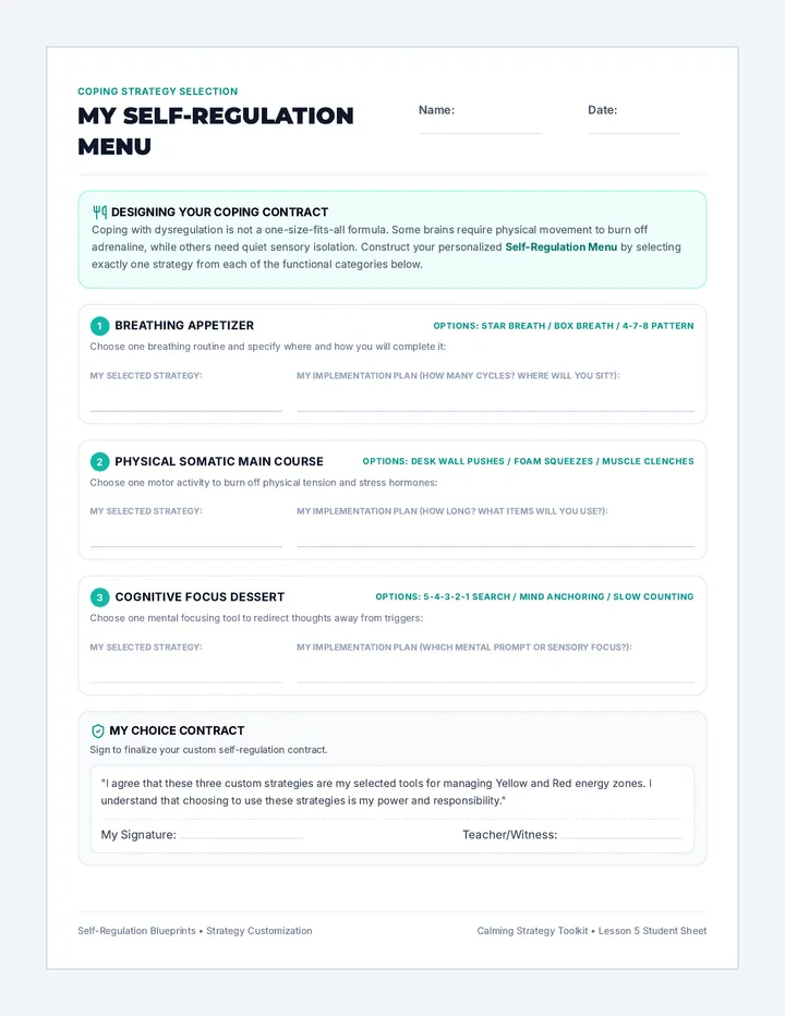 Regulation Menu Worksheet