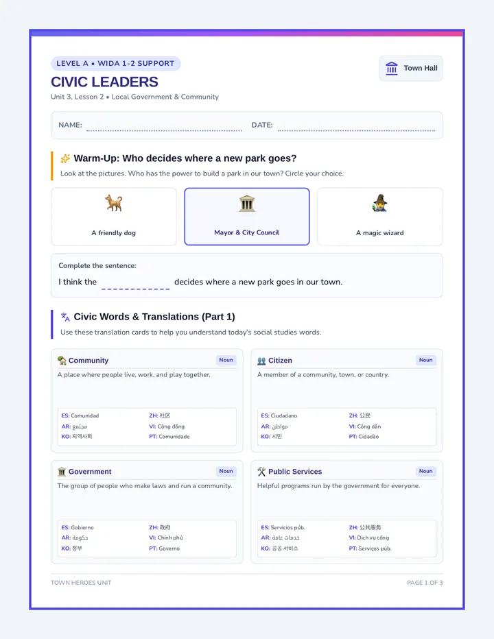 Civic Leaders Emerging Worksheet