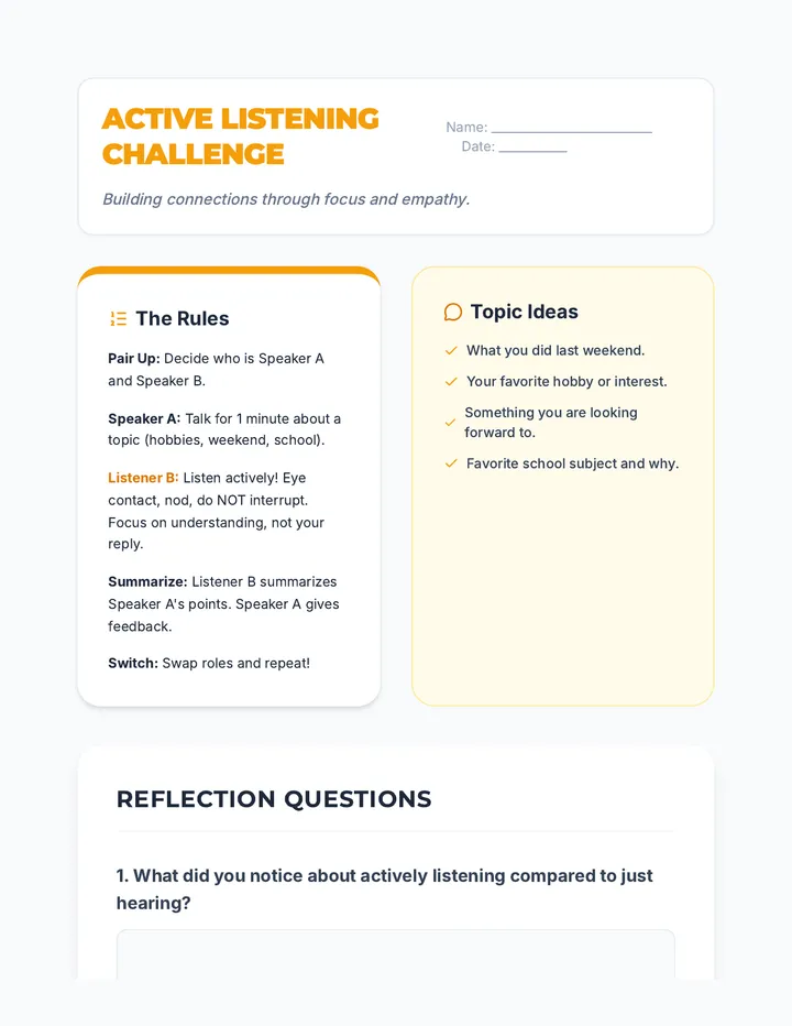 Active Listening Activity Sheet