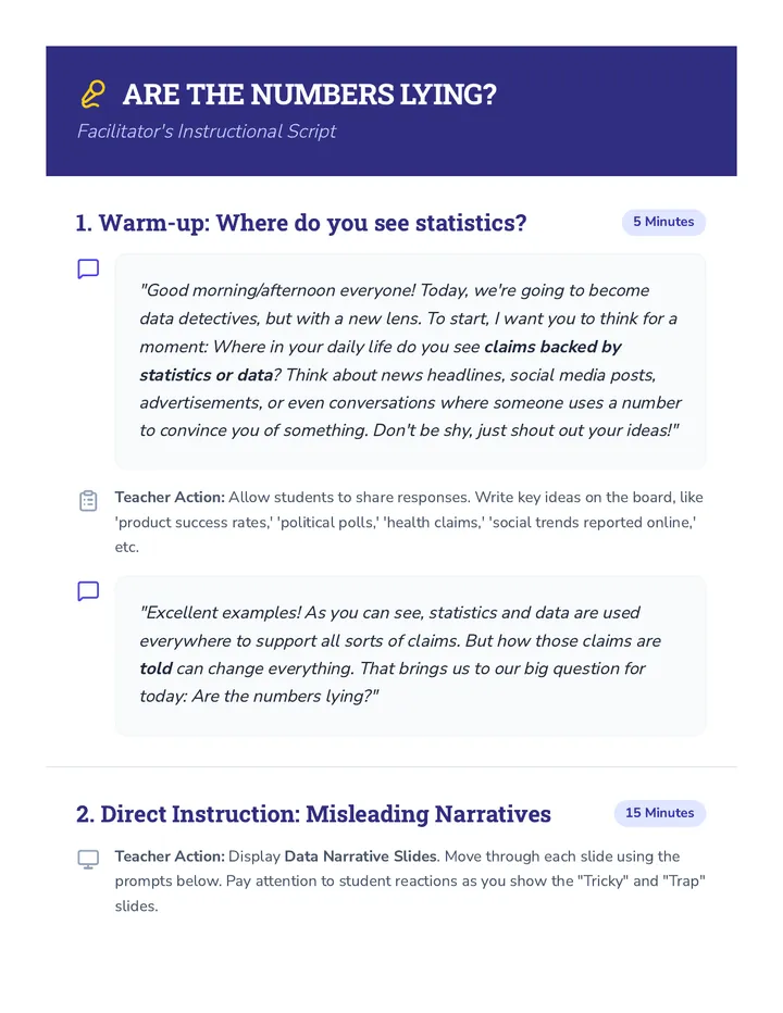 Numbers Lying Teacher Script