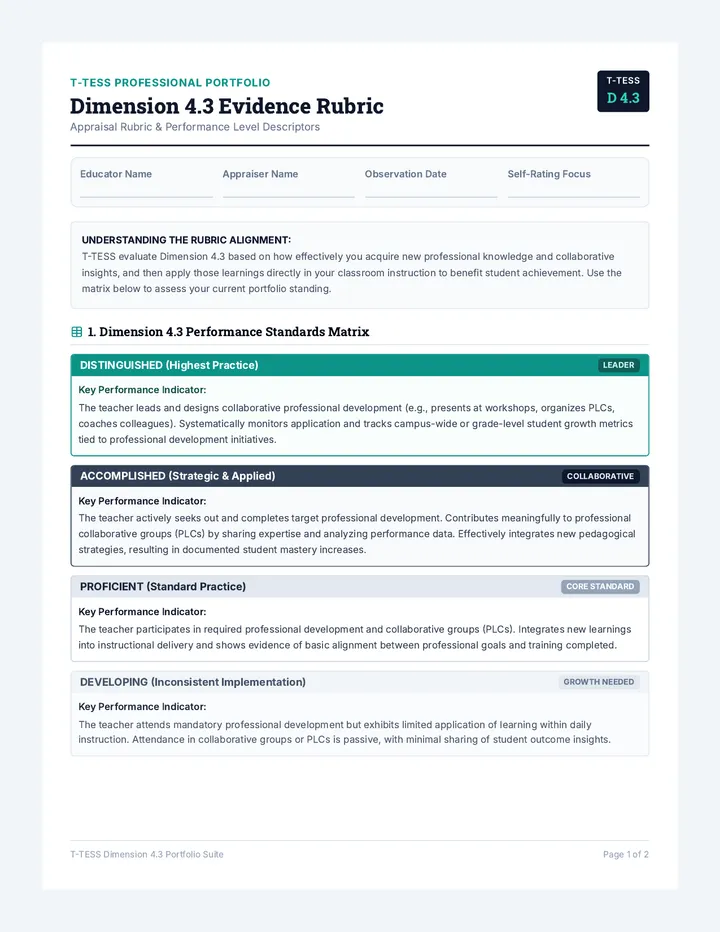 Dimension 43 Evidence Rubric