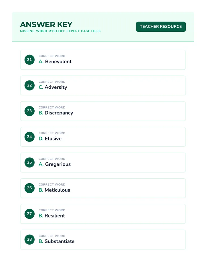 Missing Word Expert Answer Key