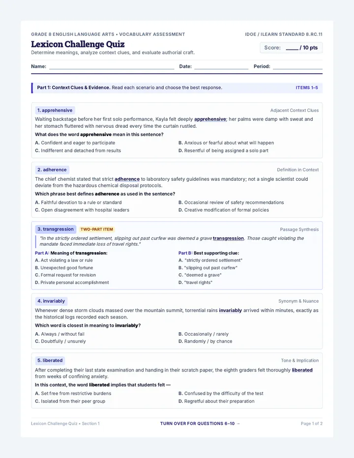 Lexicon Challenge Quiz