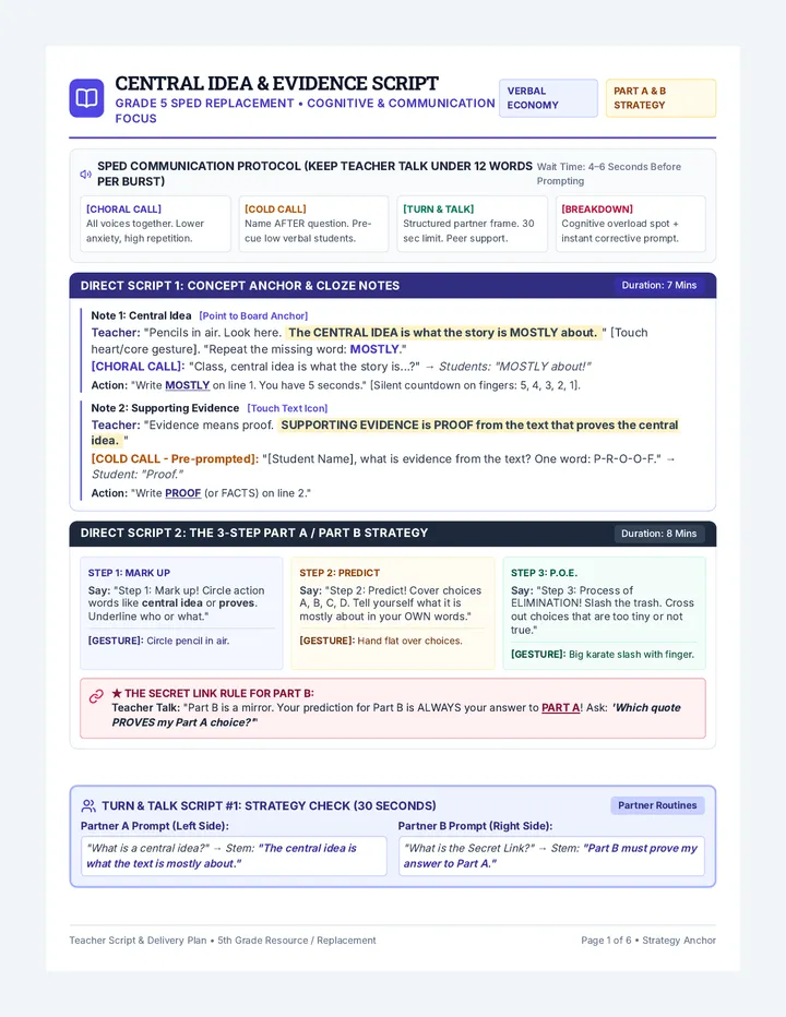 Central Idea Script Teacher Guide