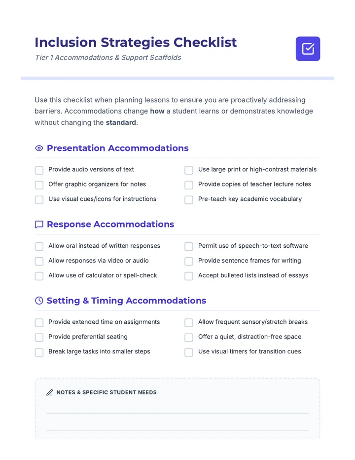 Inclusion Strategies Checklist