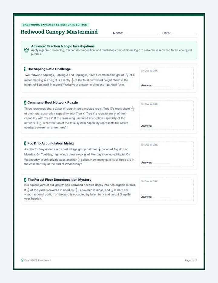 Forest Giants GATE Math Worksheet