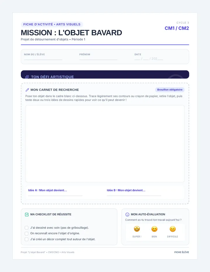Objet Bavard Fiche Elève
