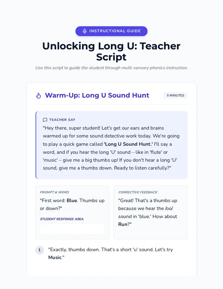 Long U Instructional Script Guide