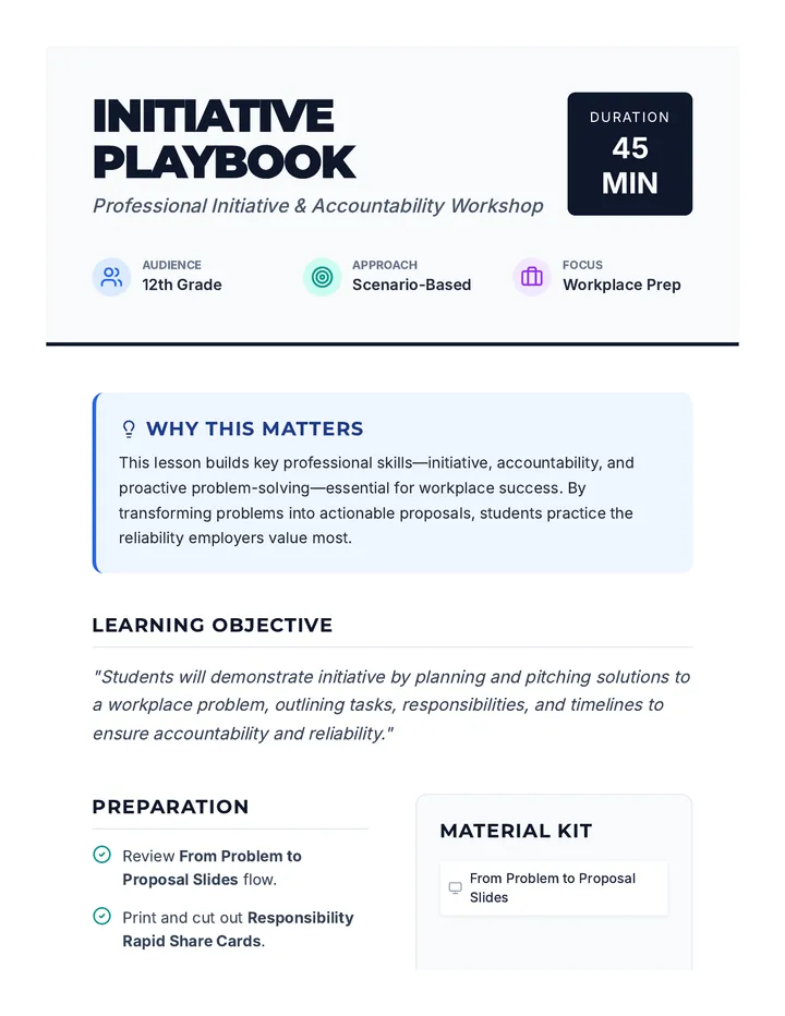 Initiative Playbook Lesson Plan