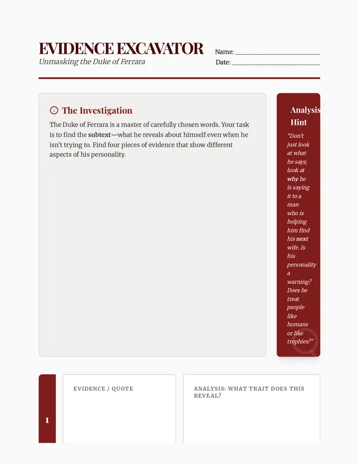 Evidence Excavator Worksheet Hint