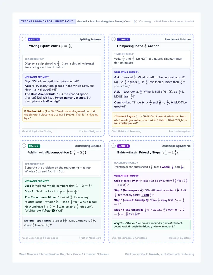 Mixed Numbers Cue Cards