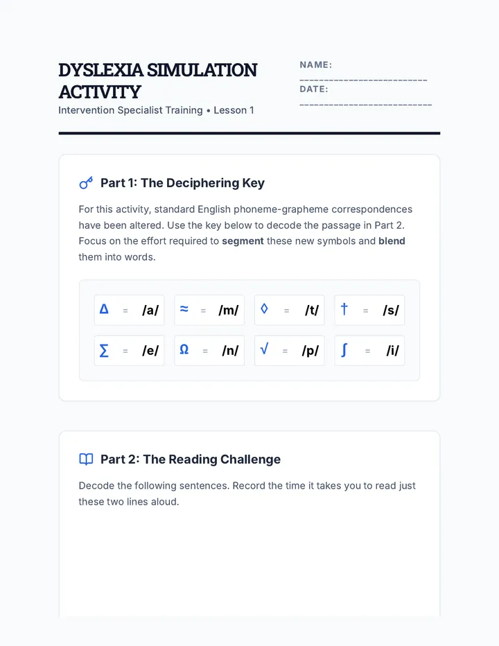 Dyslexia Simulation Activity