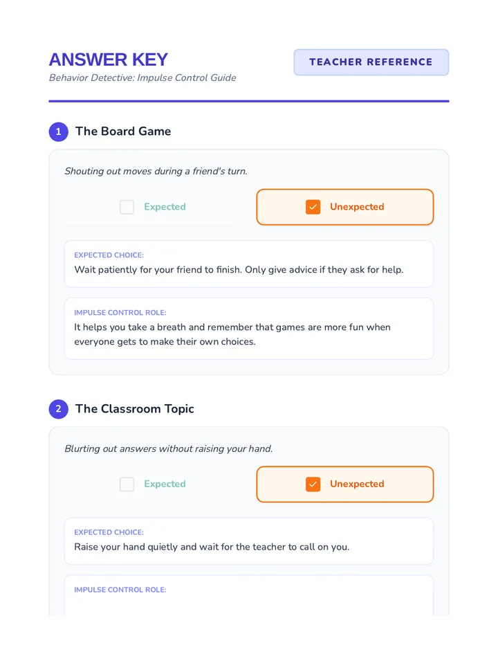 Behavior Detective Answer Key