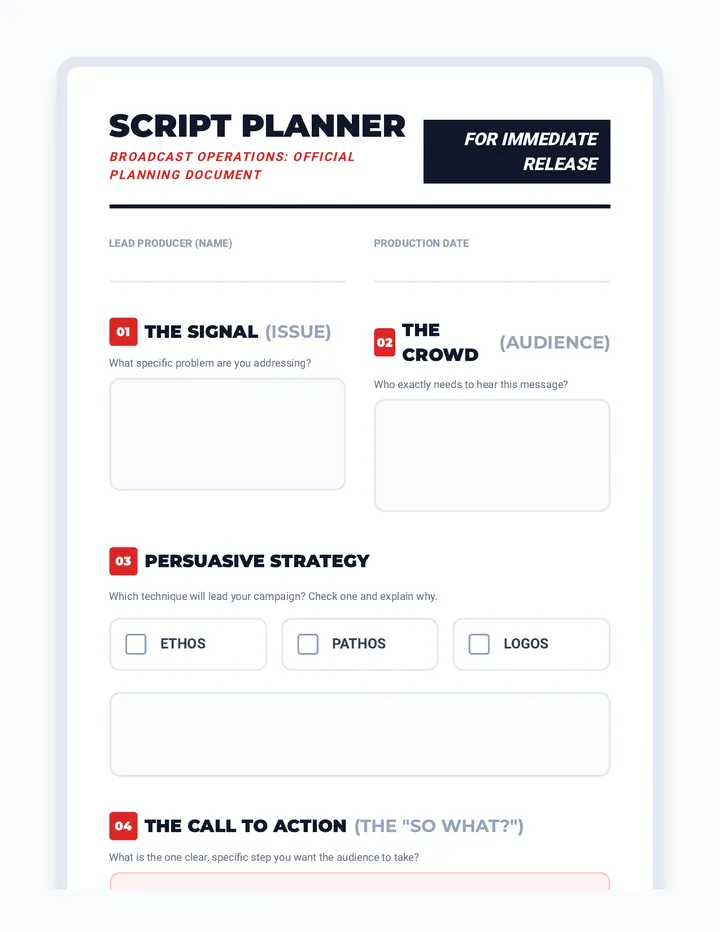 PSA Script Planner Worksheet