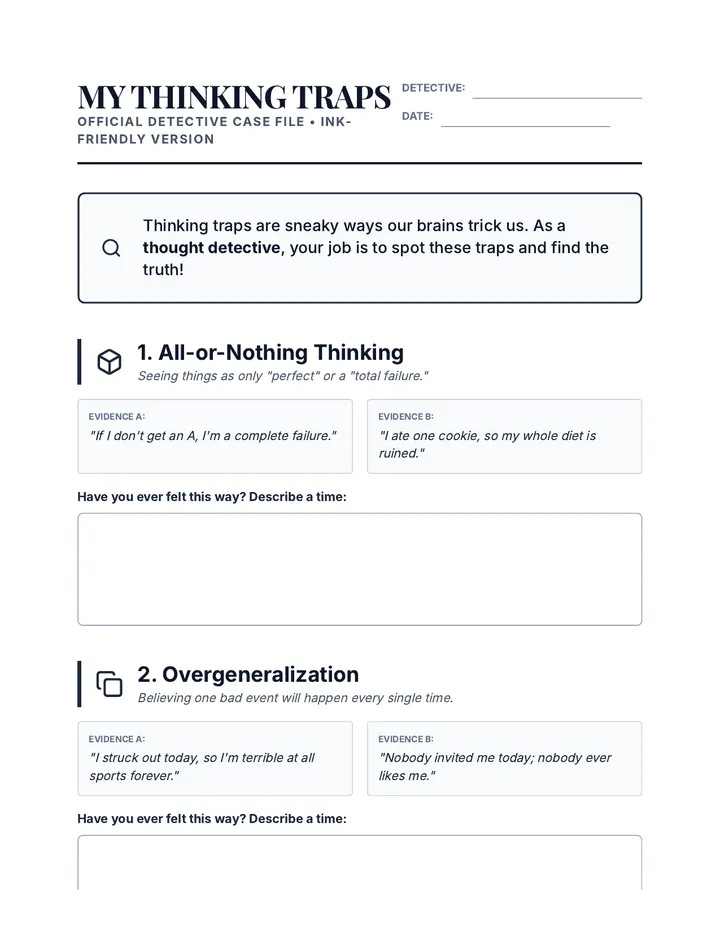 Thinking Traps Ink Friendly Worksheet
