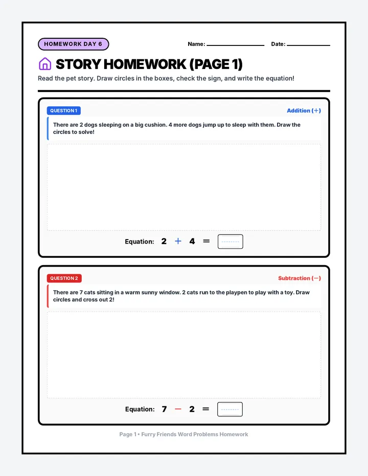 Furry Friends Word Problems Homework