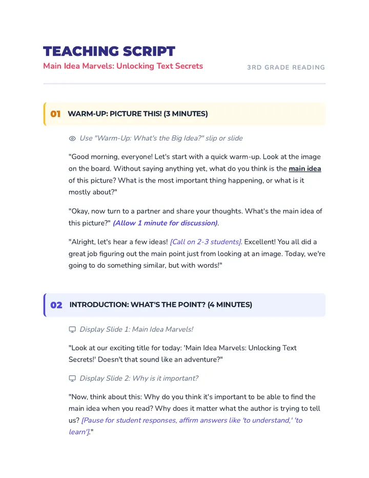 Main Idea Marvels Script