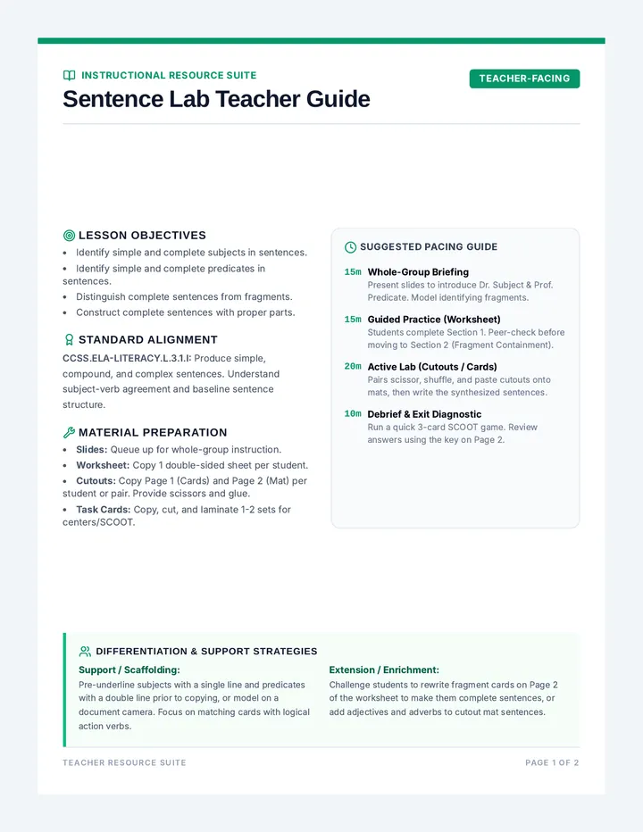 Sentence Lab Teacher Guide
