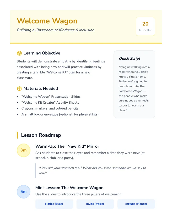 Welcome Wagon Teacher Guide