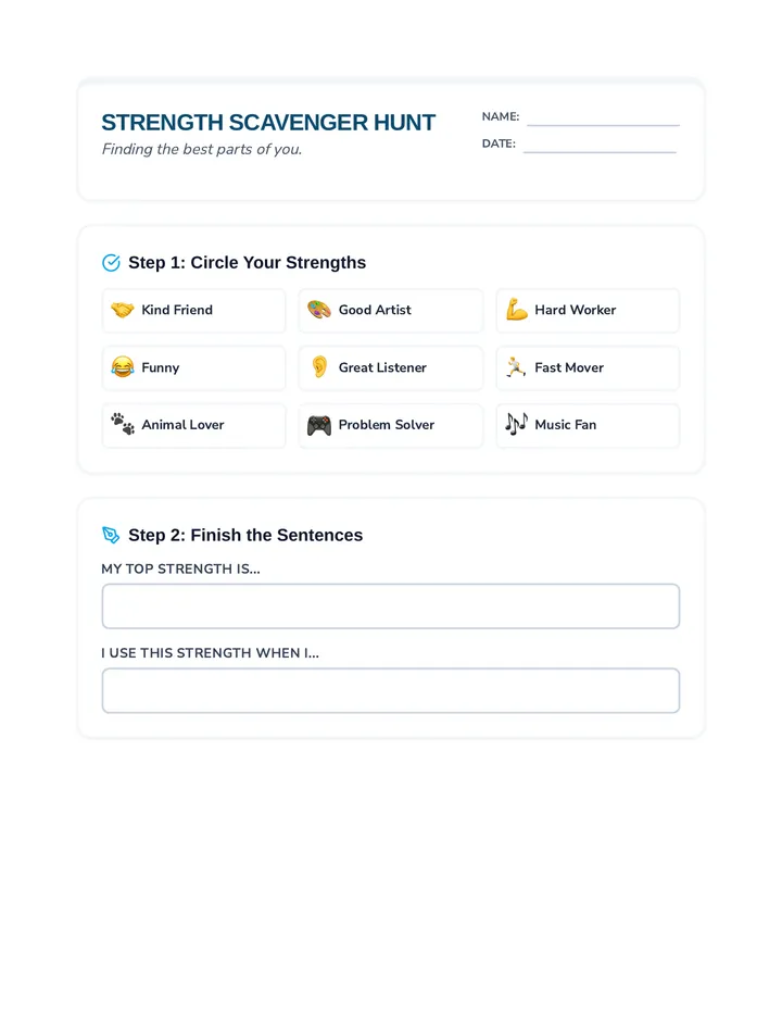 Strength Scavenger Hunt Worksheet