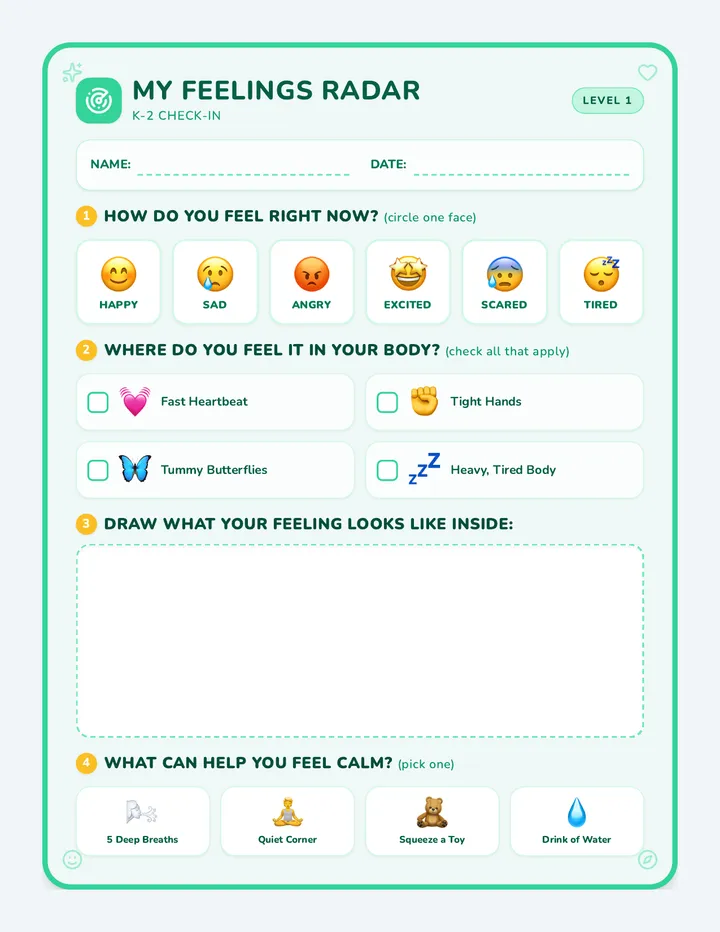 Feelings Radar K1 Worksheet