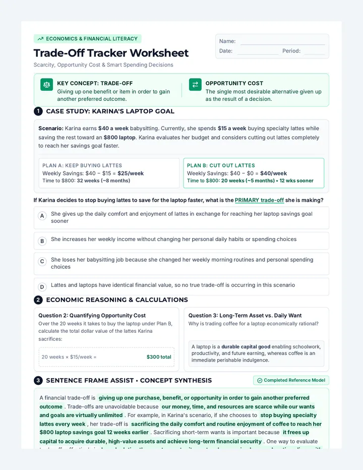 Trade Off Tracker Worksheet