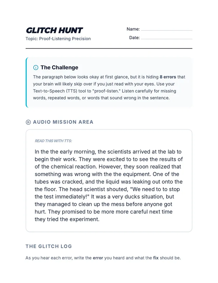Glitch Hunt Worksheet