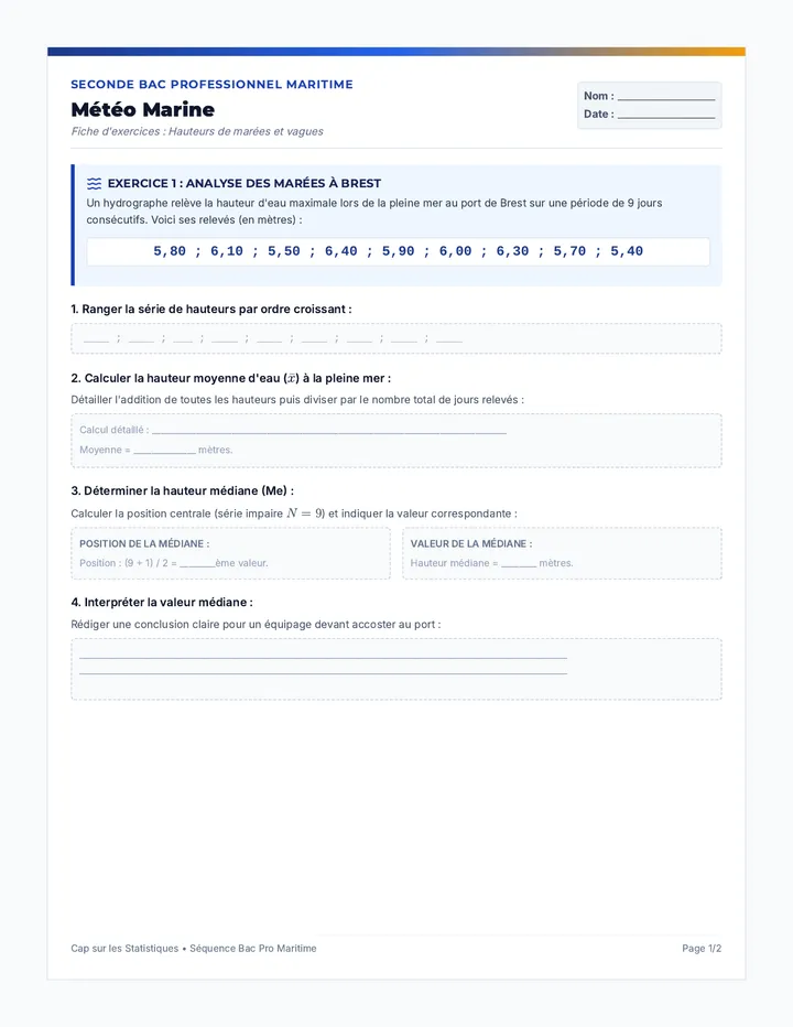 Météo Marine Fiche d'Exercices