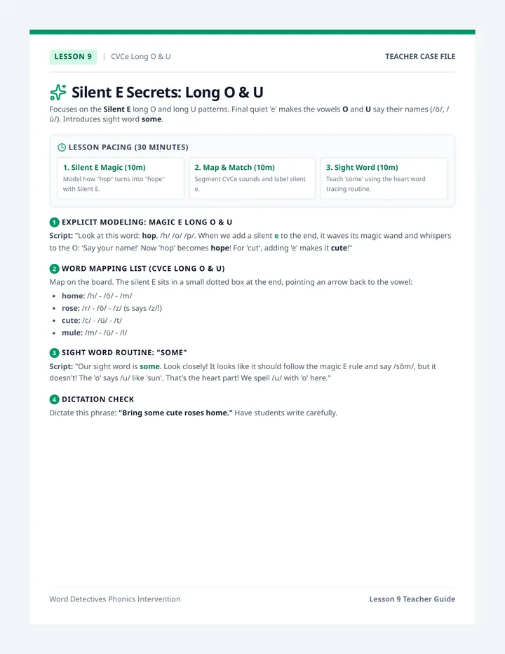Silent E Long O and U Teacher Guide