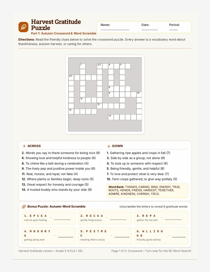 Gratitude Puzzle Activity