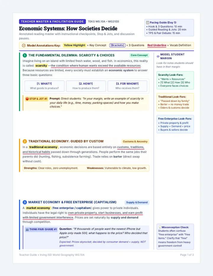 Economic Systems Teacher Guide