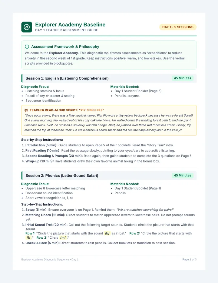 Day One Teacher Assessment Guide