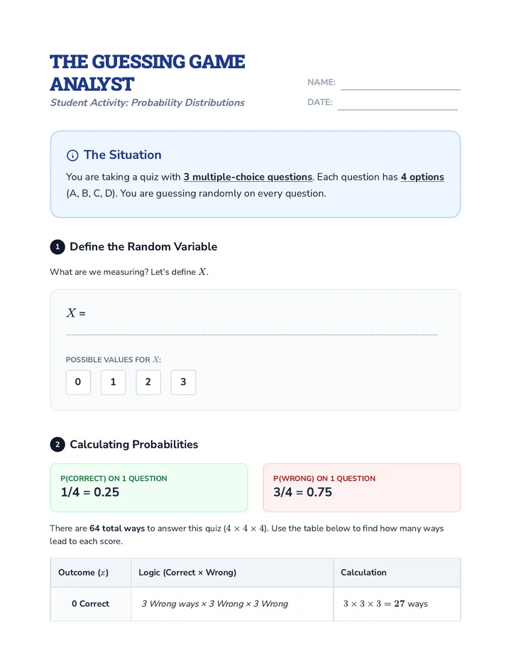 Strategic Guessing Worksheet