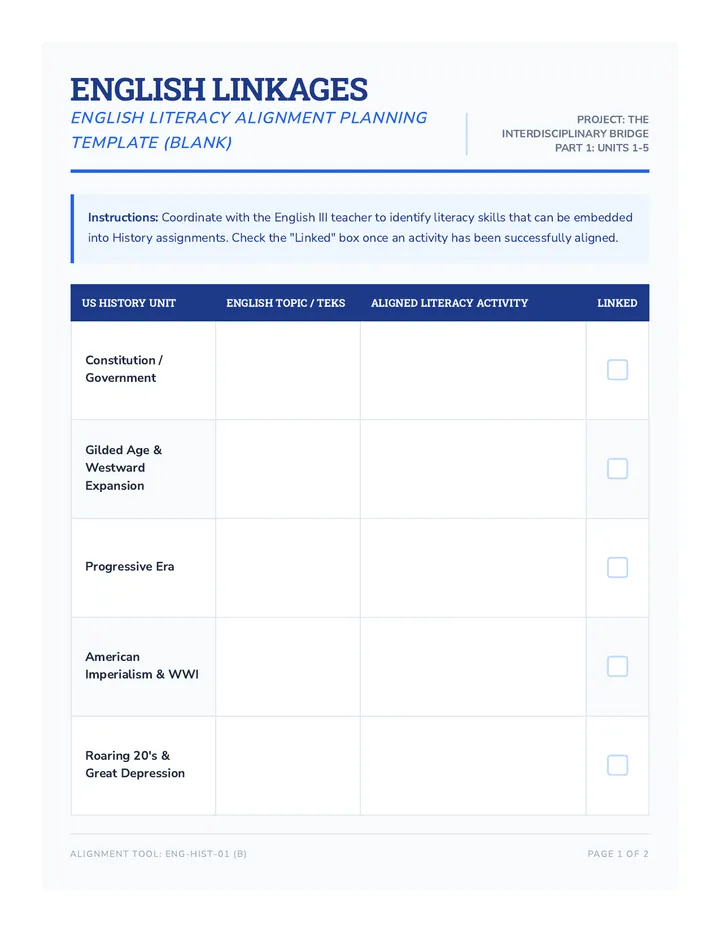 English Linkages History Guide Blank