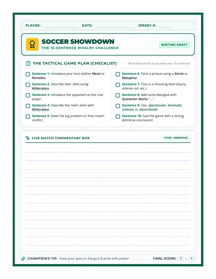 Soccer Showdown Worksheet